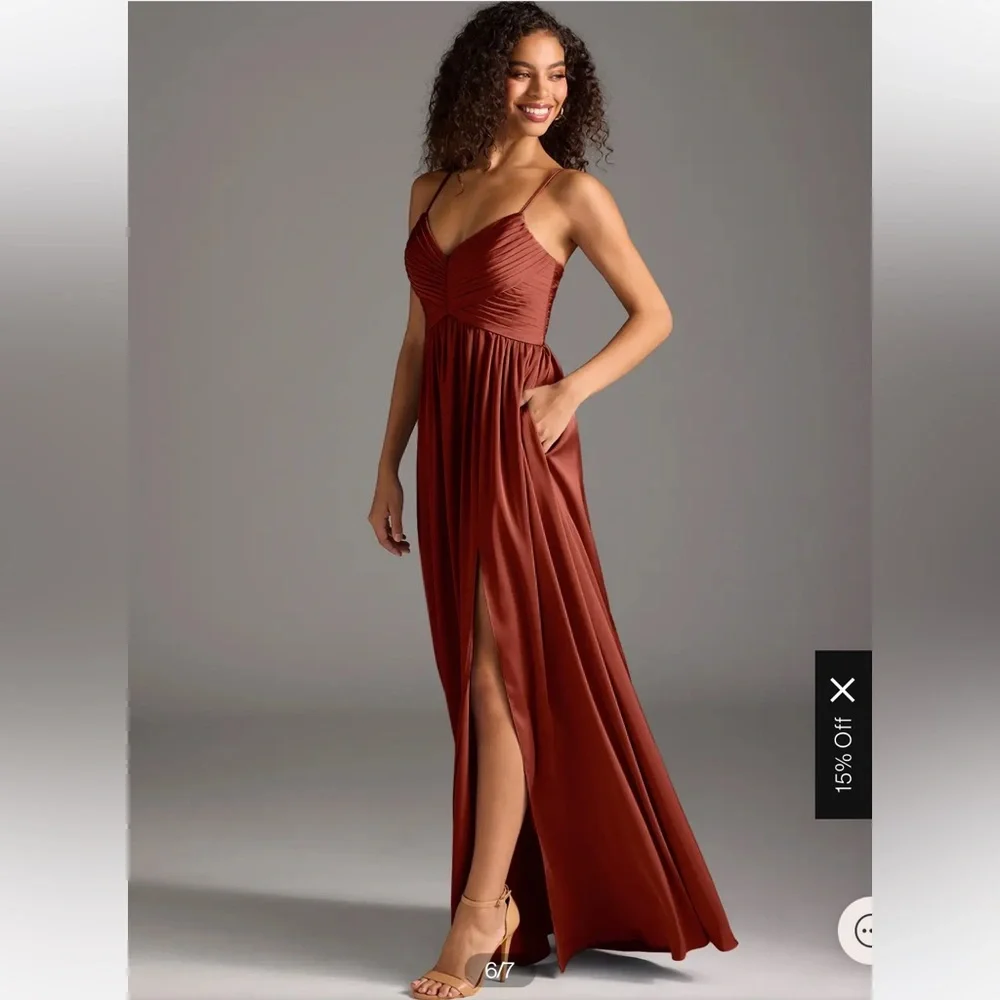 Azazie Alia terracotta stretch satin dress - Picture 3 of 5
